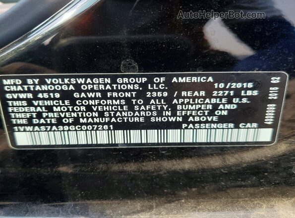 1VWAS7A39GC007261 2016 VOLKSWAGEN PASSAT Черный Вид подкапотного пространства