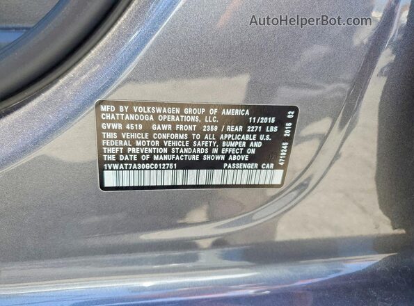 1VWAT7A30GC012751 2016 VOLKSWAGEN PASSAT Gray Widok komory silnika