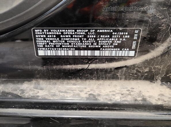 1VWAT7A31GC054152 2016 VOLKSWAGEN PASSAT Black ძრავის განყოფილების ხედი