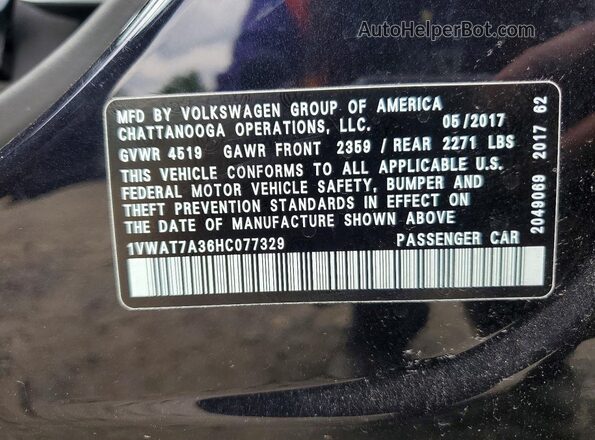 1VWAT7A36HC077329 2017 VOLKSWAGEN PASSAT Black Вид підкапотного простору