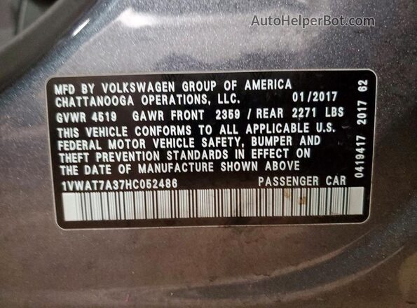 1VWAT7A37HC052486 2017 VOLKSWAGEN PASSAT Silver Widok komory silnika
