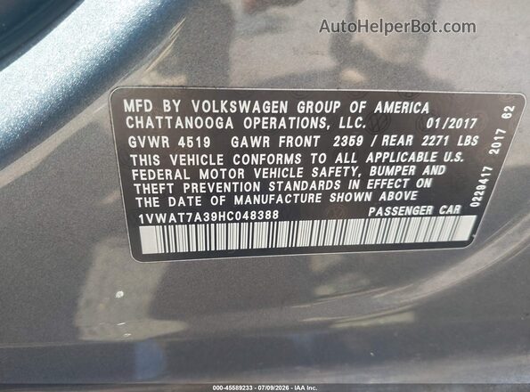 1VWAT7A39HC048388 2017 VOLKSWAGEN PASSAT Gray Շարժիչի բաժամունքի տեսք