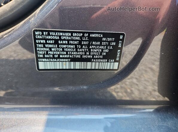 1VWBA7A34JC000927 2018 VOLKSWAGEN PASSAT Gray Widok komory silnika