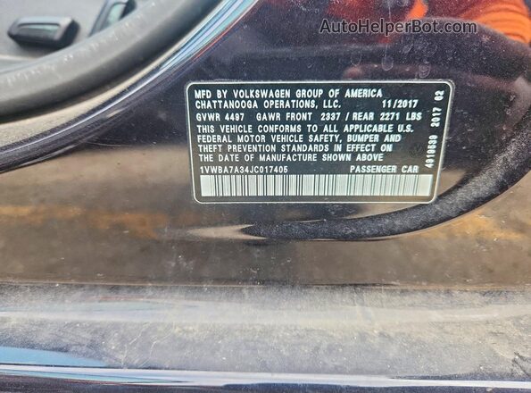 1VWBA7A34JC017405 2018 VOLKSWAGEN PASSAT Black Вид підкапотного простору