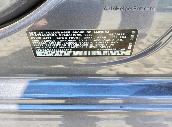1VWBA7A36JC004610 2018 VOLKSWAGEN PASSAT Серый Вид подкапотного пространства