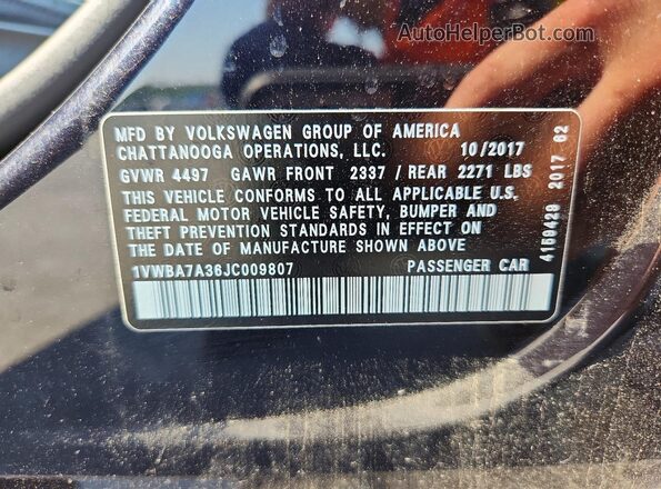 1VWBA7A36JC009807 2018 VOLKSWAGEN PASSAT Black Vista del compartimento del motor