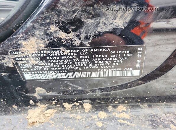 1VWBA7A36JC043326 2018 VOLKSWAGEN PASSAT Black Շարժիչի բաժամունքի տեսք