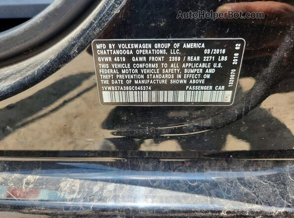 1VWBS7A38GC045374 2016 VOLKSWAGEN PASSAT Black Widok komory silnika