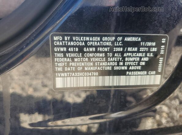 1VWBT7A32HC034790 2017 VOLKSWAGEN PASSAT Черный Вид подкапотного пространства
