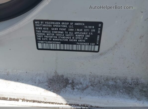 1VWBT7A35HC023640 2017 VOLKSWAGEN PASSAT Белый Вид подкапотного пространства