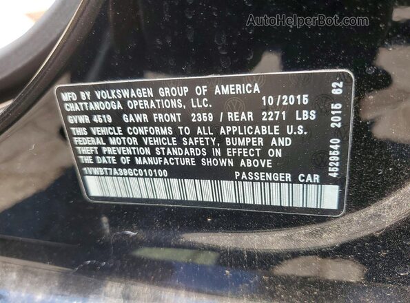 1VWBT7A39GC010100 2016 VOLKSWAGEN PASSAT Black Vista del compartimento del motor