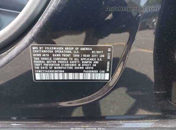 1VWCT7A3XHC057884 2017 VOLKSWAGEN PASSAT Black Vista del compartimento del motor