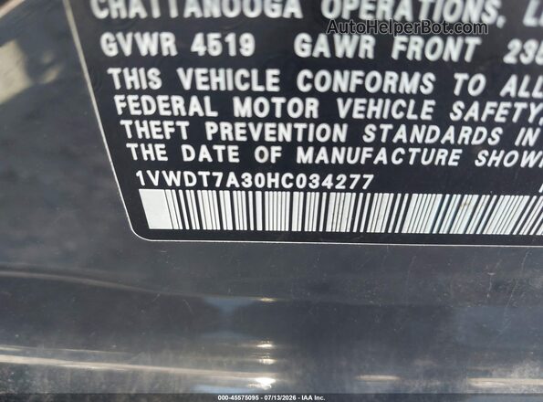 1VWDT7A30HC034277 2017 VOLKSWAGEN PASSAT Gray Вид підкапотного простору
