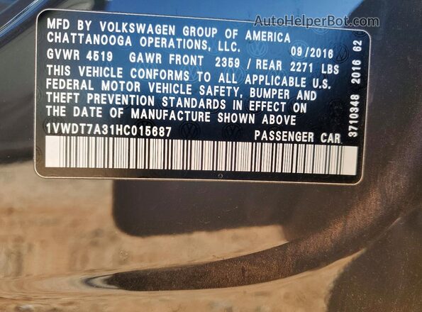1VWDT7A31HC015687 2017 VOLKSWAGEN PASSAT Серый Вид подкапотного пространства