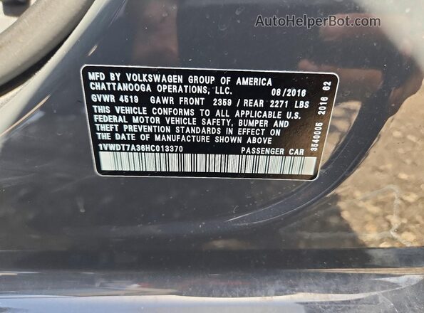 1VWDT7A36HC013370 2017 VOLKSWAGEN PASSAT Gray Շարժիչի բաժամունքի տեսք