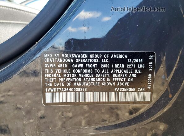 1VWDT7A36HC039273 2017 VOLKSWAGEN PASSAT Gray Widok komory silnika