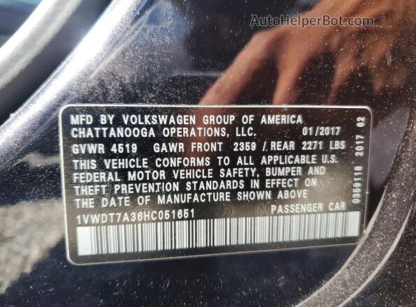 1VWDT7A36HC051651 2017 VOLKSWAGEN PASSAT Black VIN კოდის სტიკერის ხედი