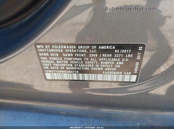 1VWDT7A36HC054713 2017 VOLKSWAGEN PASSAT Серый Вид подкапотного пространства