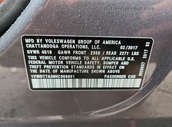 1VWDT7A36HC056901 2017 VOLKSWAGEN PASSAT Серый Вид подкапотного пространства