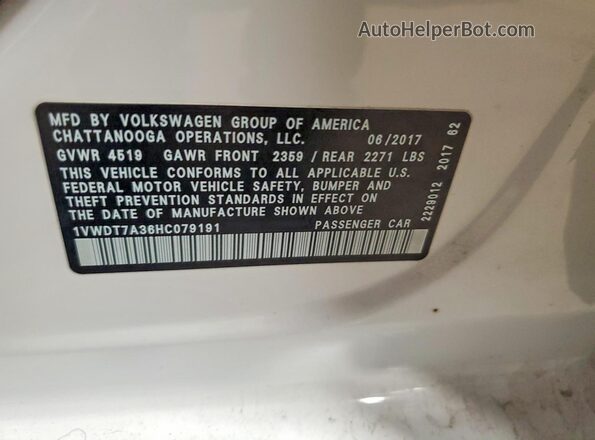 1VWDT7A36HC079191 2017 VOLKSWAGEN PASSAT White Engine compartment view