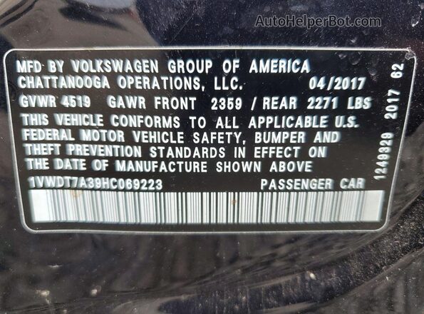 1VWDT7A39HC069223 2017 VOLKSWAGEN PASSAT Черный Вид подкапотного пространства