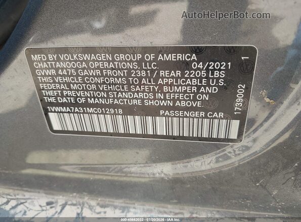 1VWMA7A31MC012918 2021 VOLKSWAGEN PASSAT Gray Engine compartment view