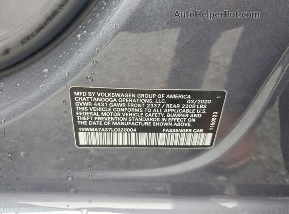 1VWMA7A37LC020004 2020 VOLKSWAGEN PASSAT Угольный Вид подкапотного пространства
