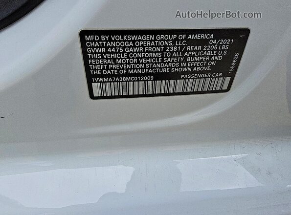 1VWMA7A38MC012009 2021 VOLKSWAGEN PASSAT White Vista del compartimento del motor