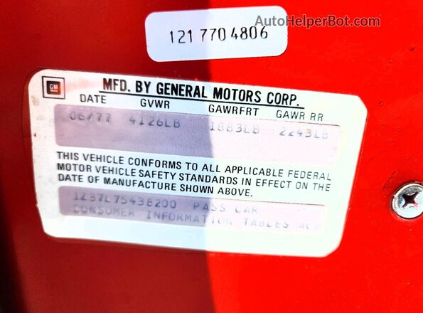 1Z37L7S438200 1977 CHEVROLET CORVETTE Red VIN կոդի պիտակի տեսք