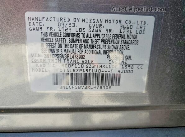 3N1CP5BV3RL478902 2024 NISSAN KICKS Gray Սալոնի 360 աստիճան տեսք