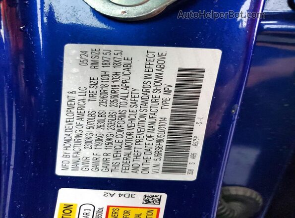 5J6RS6H80SL001014 2025 HONDA CR-V Синий Панорамный вид салона 360°