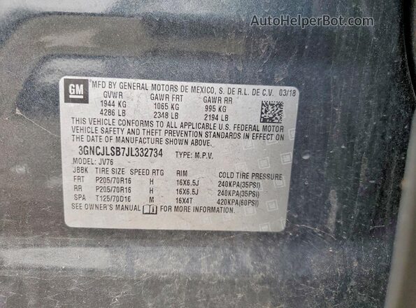 3GNCJLSB7JL332734 2018 CHEVROLET TRAX Gray Vista interior de 360 grados