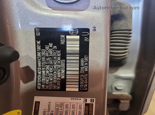 NMTKHMBX6JR001136 2018 TOYOTA C-HR Silver Widok naklejki z numerem VIN