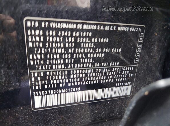 3VVDX7B20NM017049 2022 VOLKSWAGEN TAOS Gray Widok wnętrza 360 stopni