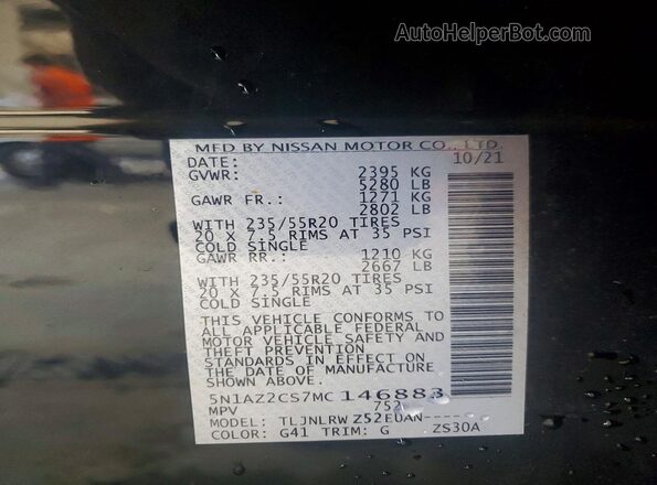 5N1AZ2CS7MC146883 2021 NISSAN MURANO Black 360 interior view