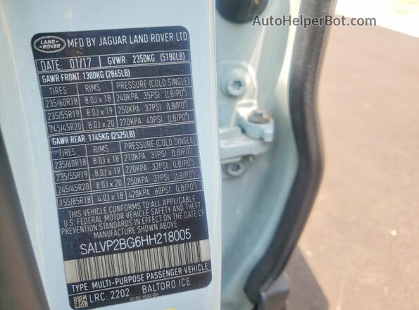 SALVP2BG6HH218005 2017 LAND ROVER RANGE White Widok wnętrza 360 stopni