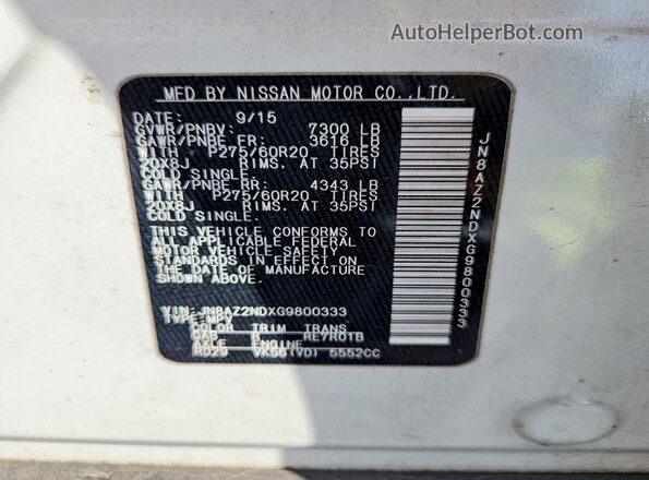 JN8AZ2NDXG9800333 2016 INFINITI QX80 White Widok wnętrza 360 stopni