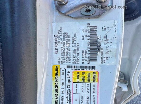 3FA6P0CDXLR117972 2020 FORD FUSION White უკანა სალონის ხედი
