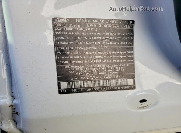 SALAG2V64GA832978 2016 LAND ROVER LR4 Белый Панорамный вид салона 360°