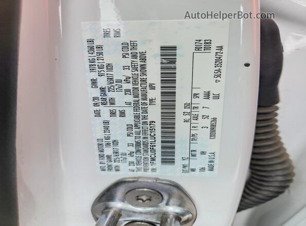 1FMCU0F61LUC15179 2020 FORD ESCAPE White VIN sticker view