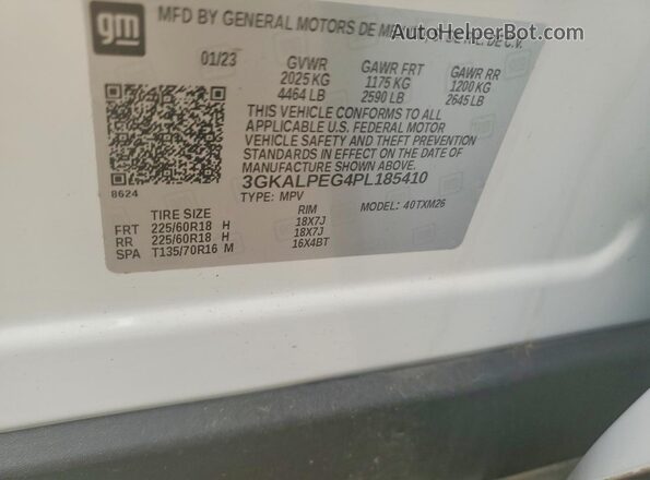 3GKALPEG4PL185410 2023 GMC TERRAIN White Вид наклейки з VIN-кодом