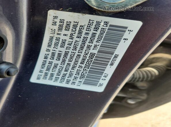 19XFC1F33GE024660 2016 HONDA CIVIC Gray VIN კოდის სტიკერის ხედი