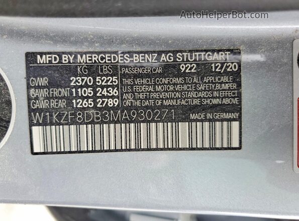 W1KZF8DB3MA930271 2021 MERCEDES-BENZ E Silver VIN կոդի պիտակի տեսք