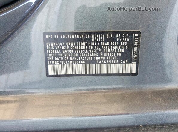 3VWBX7BUXSM085066 2025 VOLKSWAGEN JETTA Gray Սալոնի 360 աստիճան տեսք