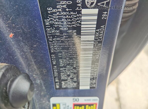 2T1BURHE1GC637920 2016 TOYOTA COROLLA Синий Вид наклейки с VIN-кодом