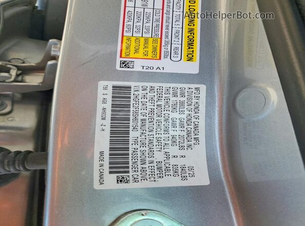 2HGFE2F58SH601540 2025 HONDA CIVIC Silver VIN კოდის სტიკერის ხედი