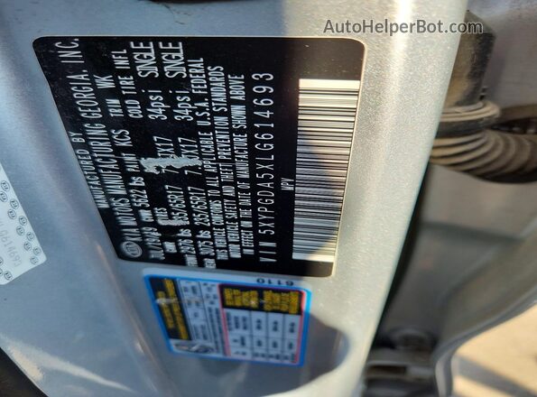 5XYPGDA5XLG614693 2020 KIA SORENTO Silver Սալոնի 360 աստիճան տեսք