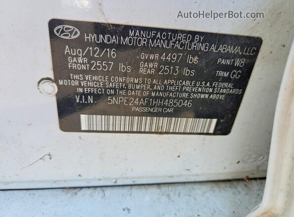 5NPE24AF1HH485046 2017 HYUNDAI SONATA White Widok naklejki z numerem VIN