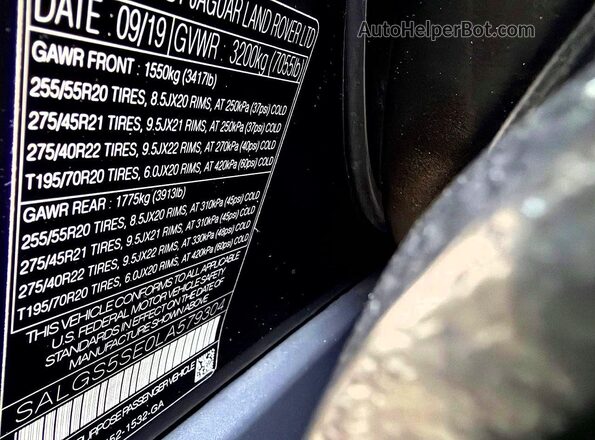 SALGS5SE0LA579304 2020 LAND ROVER RANGE ROVER Black Widok tylnych siedzeń