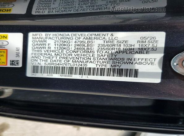 5J6RS4H76TL012435 2026 HONDA CR-V Gray Widok wnętrza 360 stopni